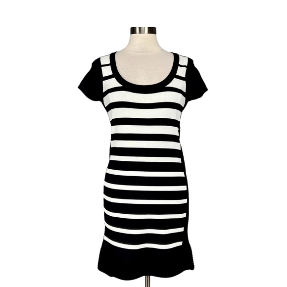 Saks 5th Avenue Womens Bodycon Sheath Dress Black White Stripe Stretchy size M - Picture 1 of 11